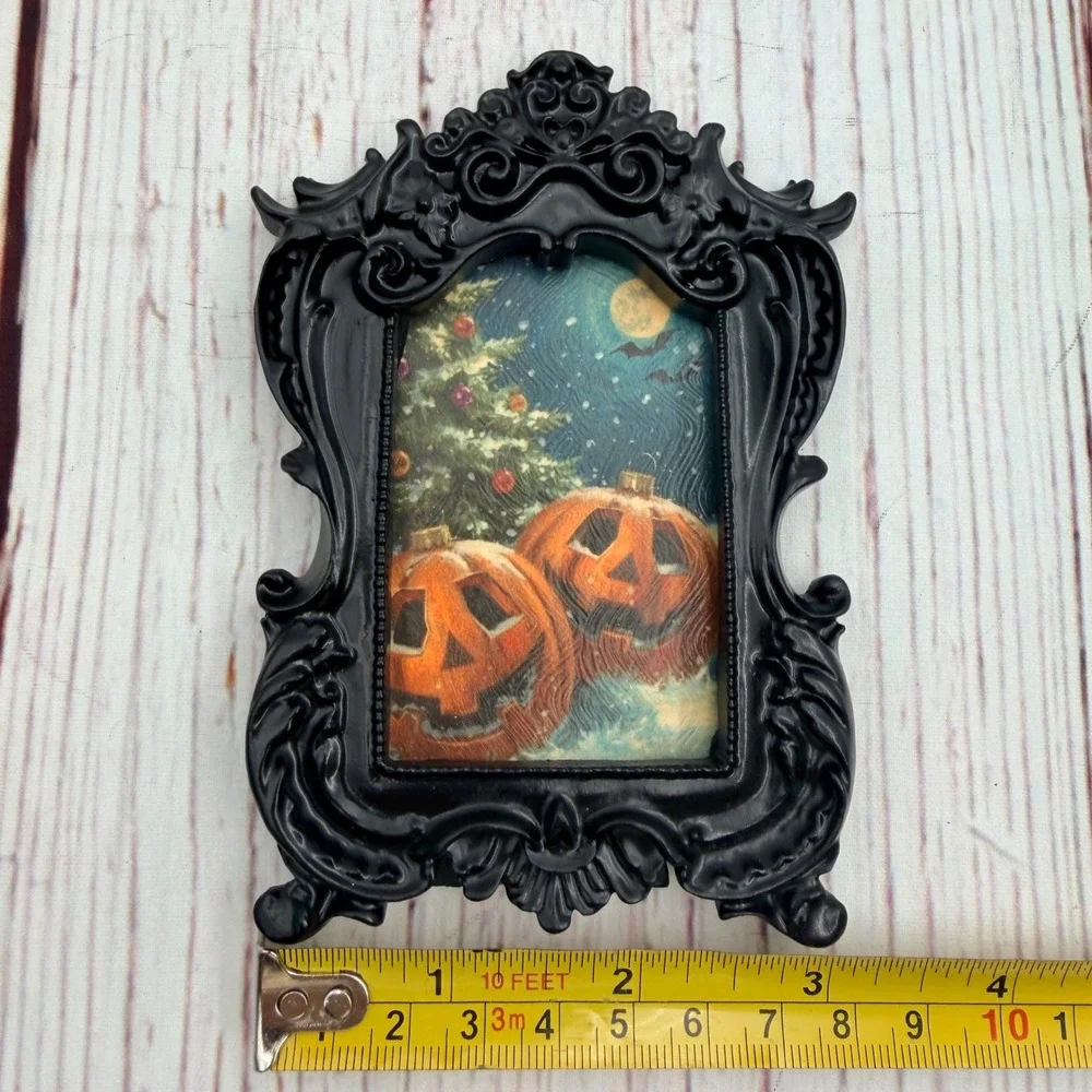 Vintage Style Halloween Christmas Mashup Art Print in Ornate Black Resin Frame